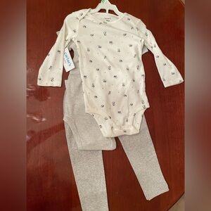 NWT 18 month 3 piece, long& short sleeve onesie,bear face on pants 100% cotton